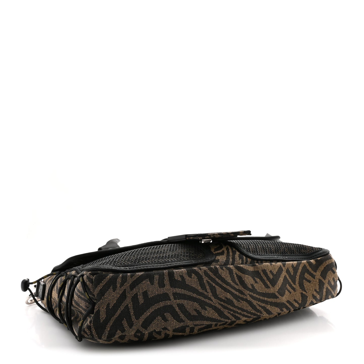 X SARAH COLEMAN Fabric Jacquard Vitello Grace FF Vertigo Woven Lanyard Large Baguette Tobacco Moro Black