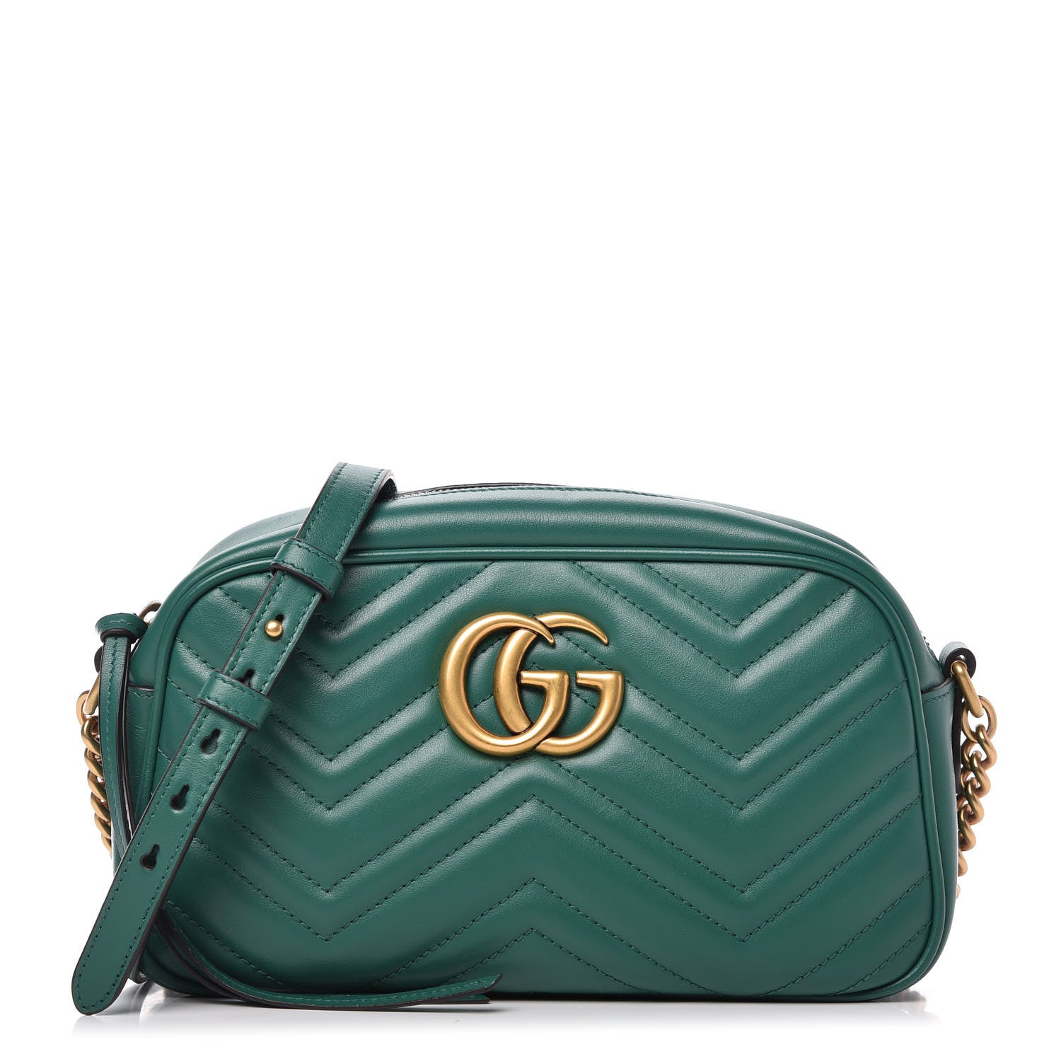 Gucci Calfskin Matelasse Small GG Marmont Chain Shoulder Bag Emerald Green 1 of 10