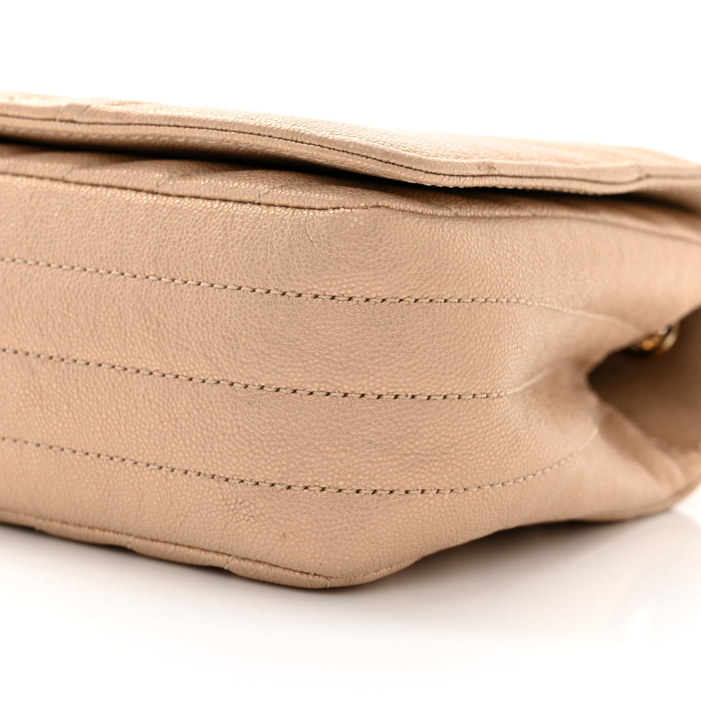 Metallic Caviar Chevron Quilted Medium Statement Flap Beige