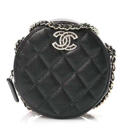Chanel Caviar Quilted Crystal CC Round Clutch With Chain Black 1 of 11