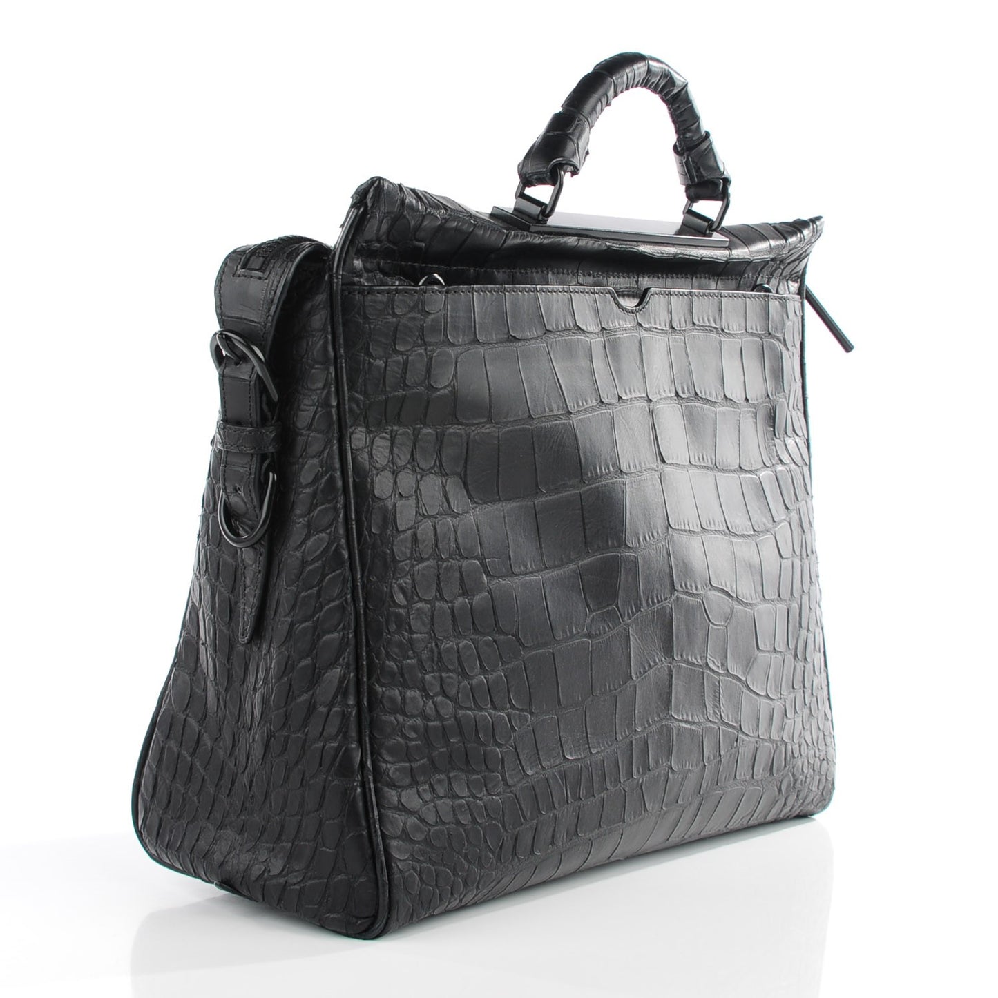 Crocodile Embossed Large Ryder Satchel Black