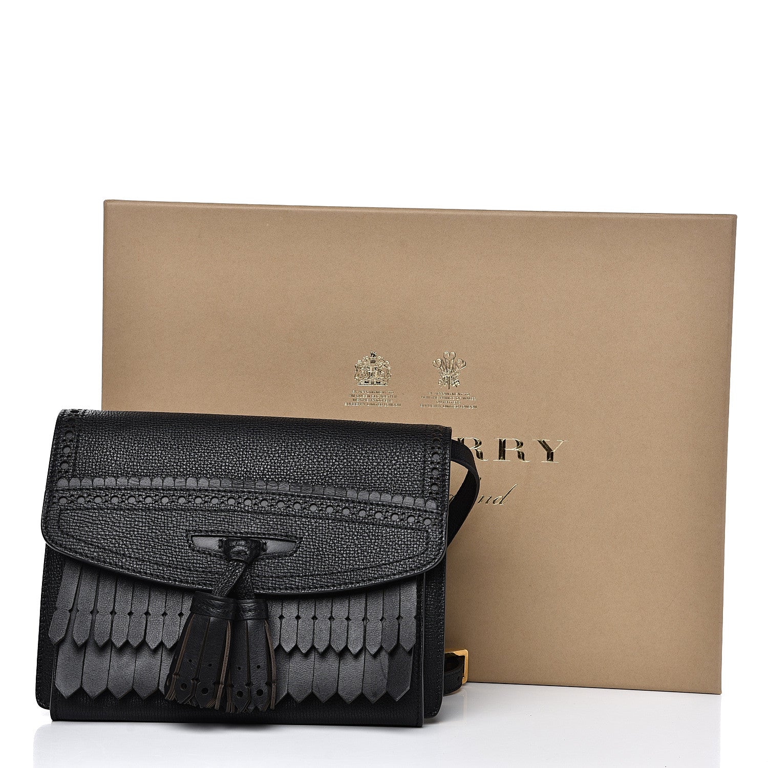 Burberry Grainy Calfskin Broguing Tassel Small Macken Crossbody Bag Black 13 of 14