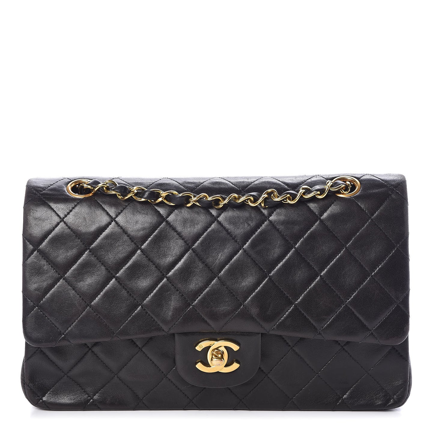 Lambskin Quilted Medium Double Flap Black