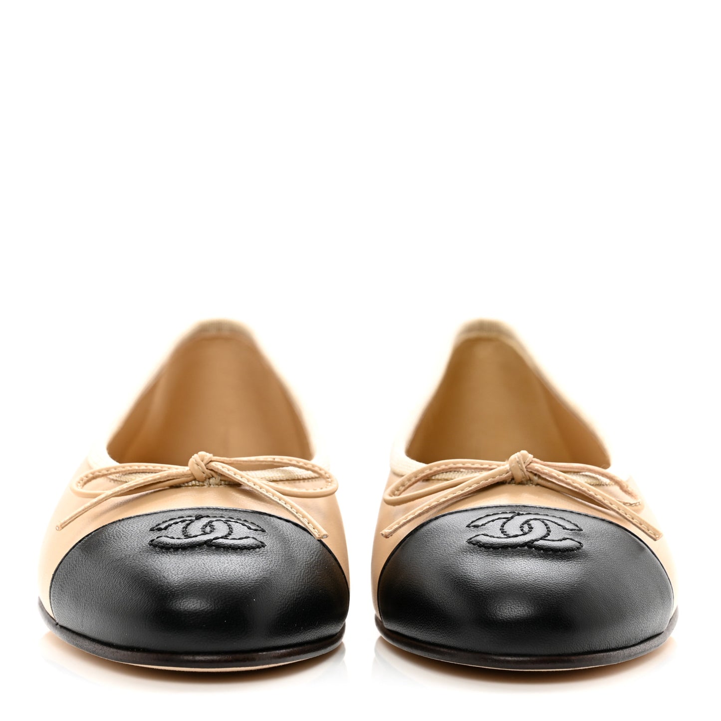 Lambskin Cap Toe CC Ballerina Flats 36.5 Beige Black