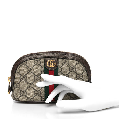 Gucci GG Supreme Monogram Textured Calfskin Web Medium Ophidia Cosmetic Case Beige Ebony New Acero 2 of 11