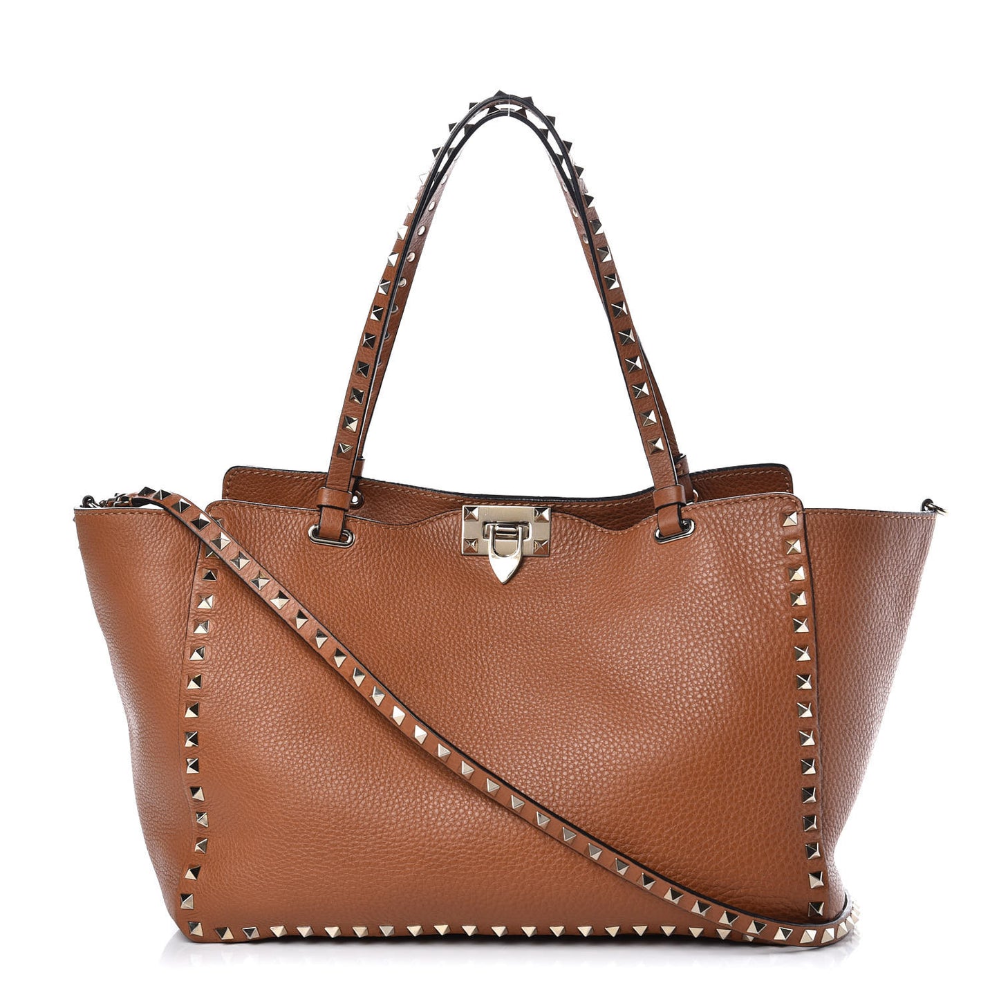 Pebbled Calfskin Medium Rockstud Tote Light Cuir