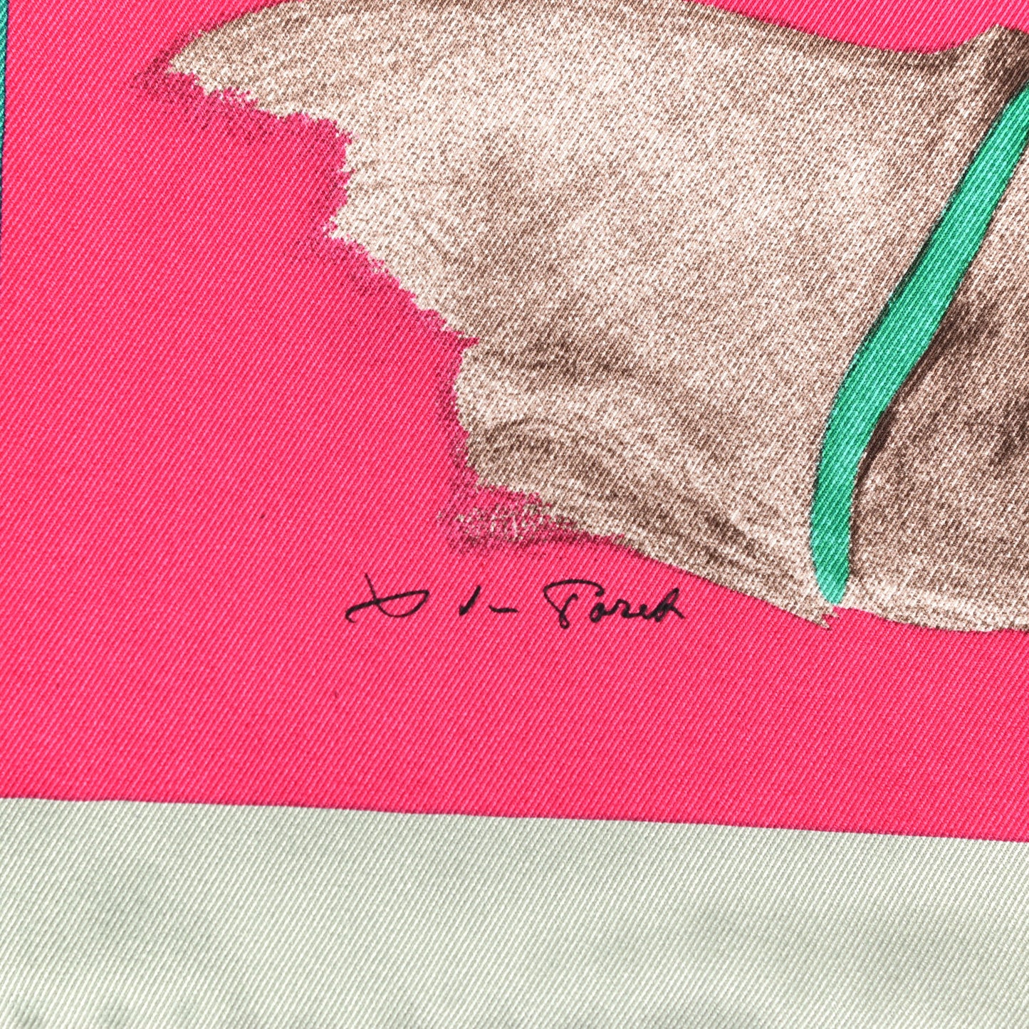 Silk Les Bassets Scarf 70 Fuchsia Etoupe Vert