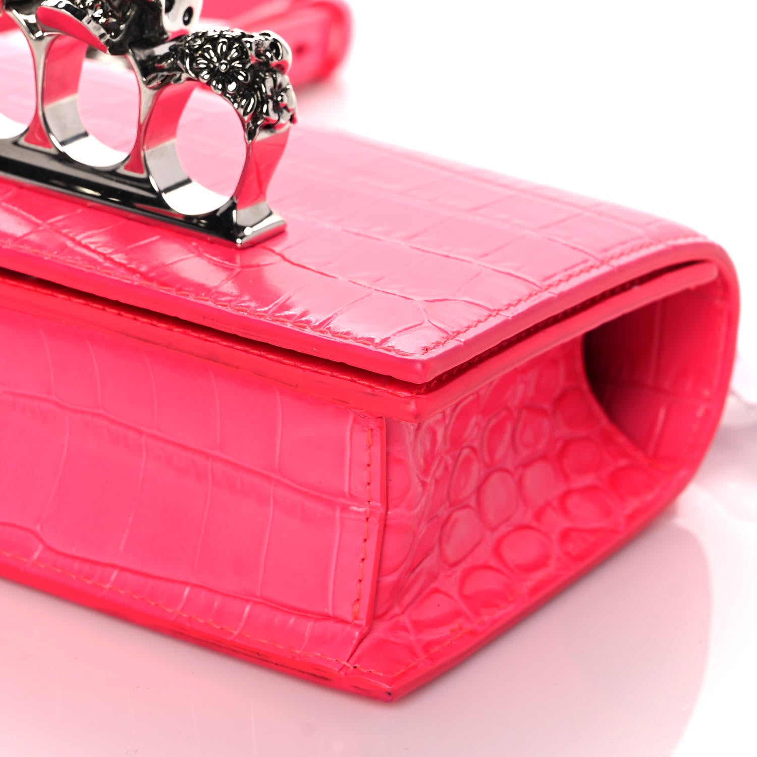 Alexander McQueen Shiny Crocodile Embossed Jeweled Satchel Peony Pink 8 of 10