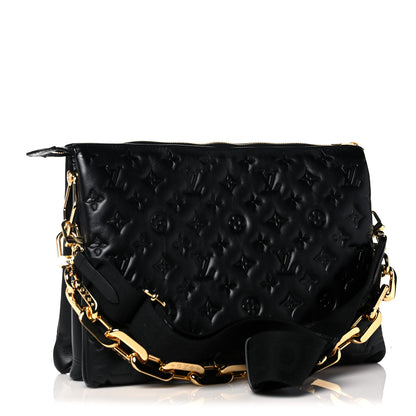 Louis Vuitton Lambskin Embossed Monogram Coussin MM Black 3 of 9