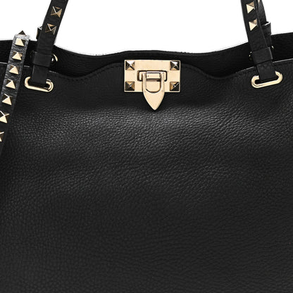 Valentino Garavani Pebbled Calfskin Medium Rockstud Tote Black 8 of 10