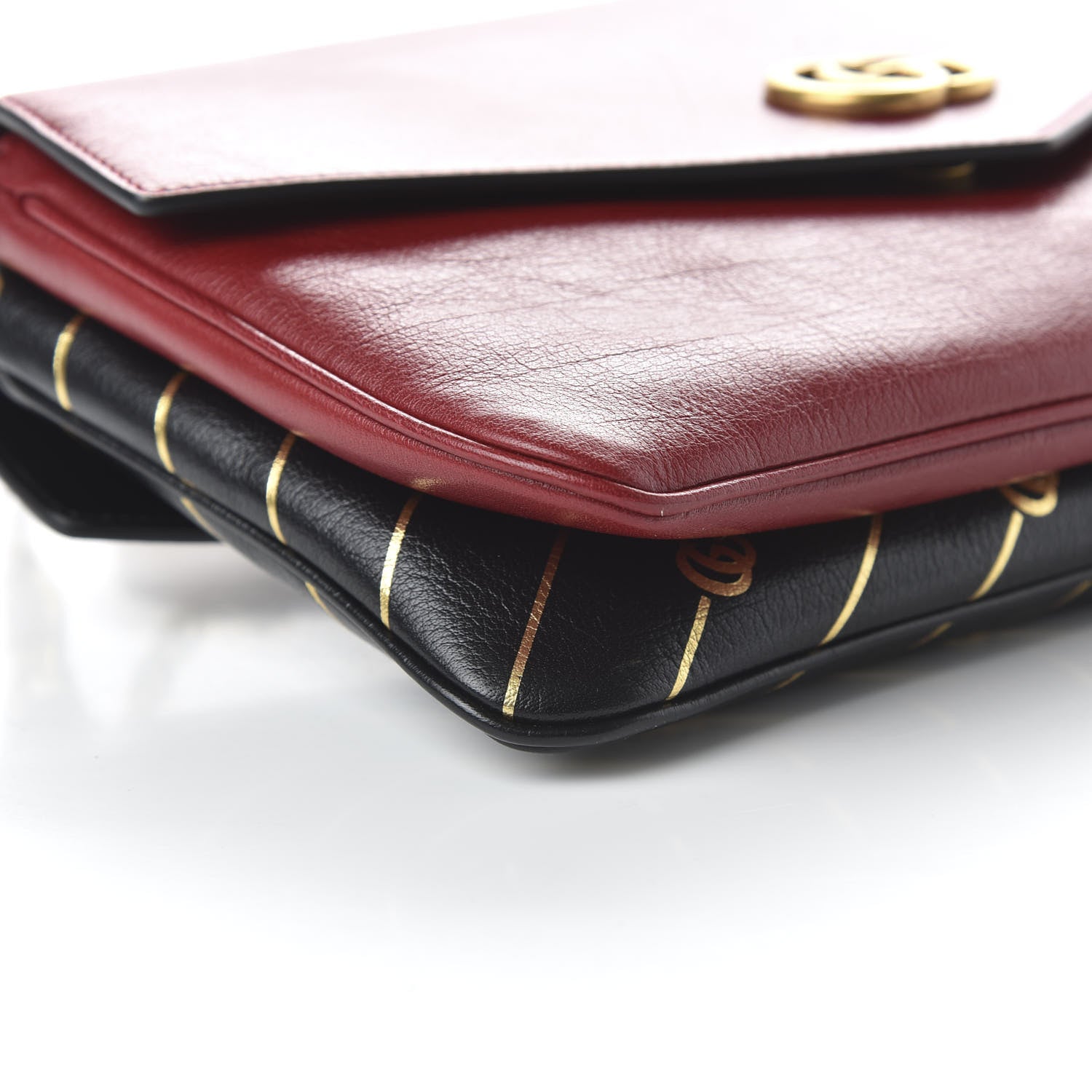 Gucci Calfskin Diagonal GG Medium Thiara Double Envelope Shoulder Bag Black Red 6 of 10