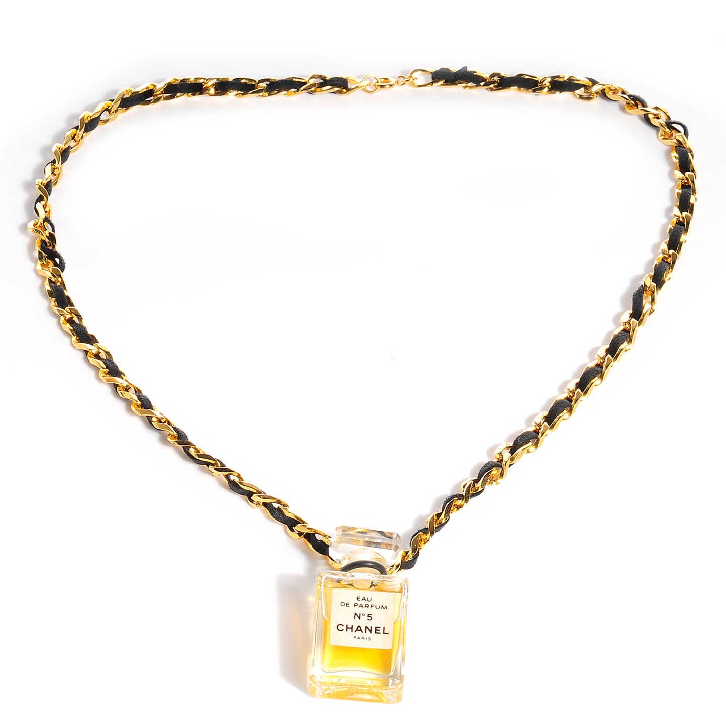 Suede N°5 Perfume Necklace Gold Black