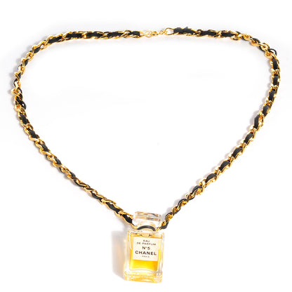 Chanel Suede N°5 Perfume Necklace Gold Black 3 of 5