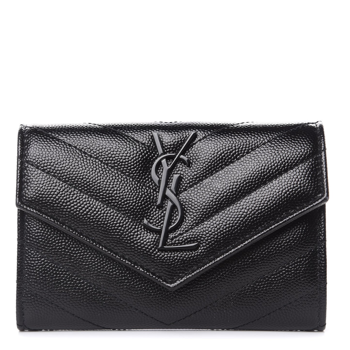 Grain De Poudre Matelasse Chevron Small Monogram Envelope Wallet Black