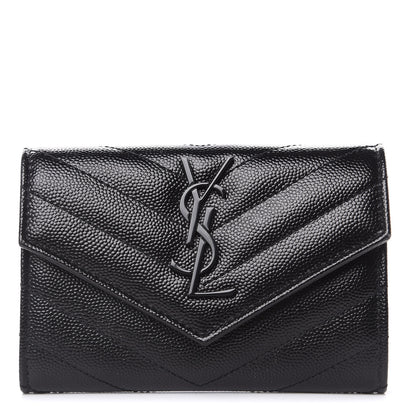 Saint Laurent Grain De Poudre Matelasse Chevron Small Monogram Envelope Wallet Black 1 of 10