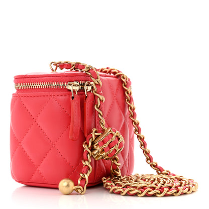Chanel Lambskin Quilted Pearl Crush Mini Vanity Case With Chain Dark Pink 3 of 11