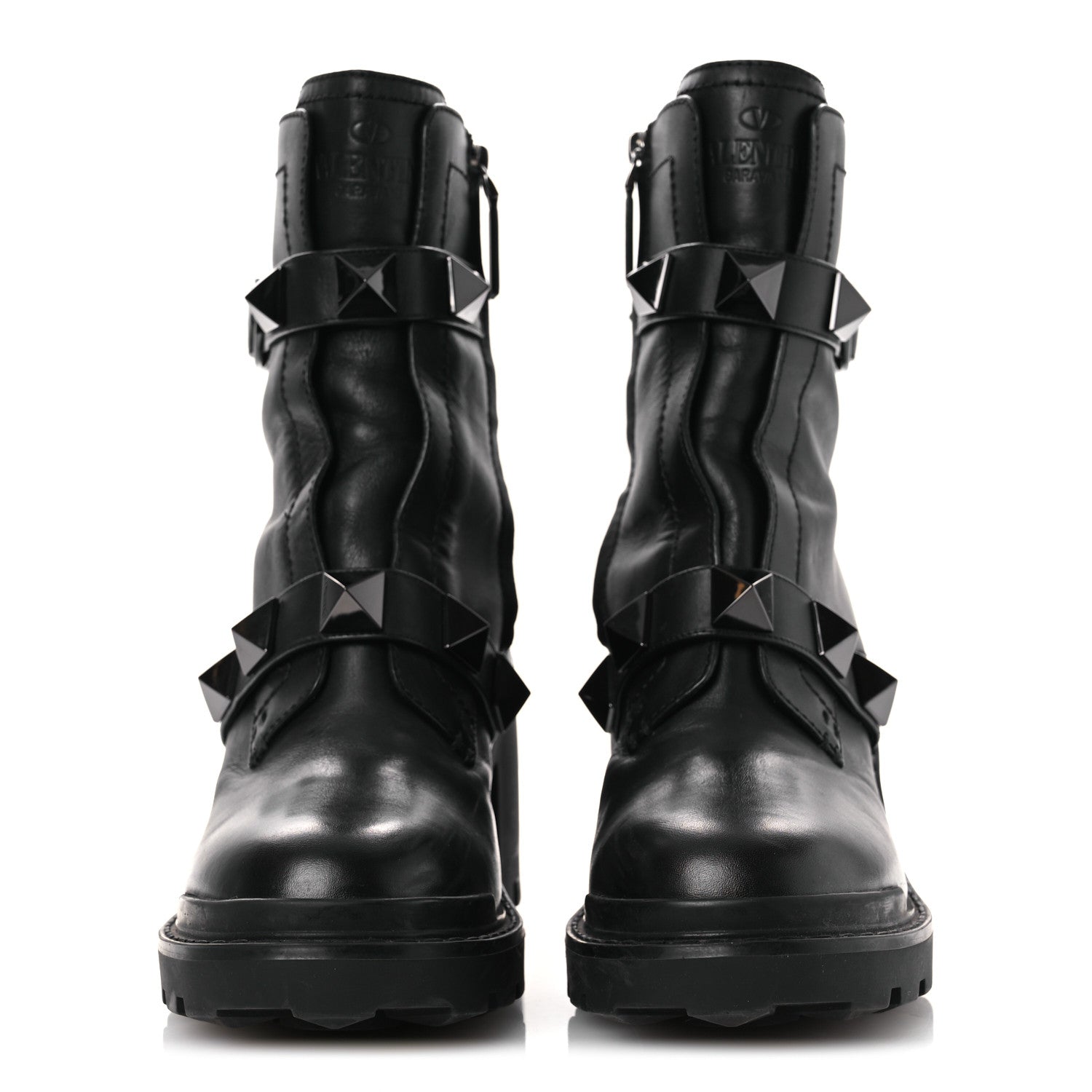 Valentino Garavani Calfskin Tonal Roman Stud Combat Boots 39 Black 3 of 13