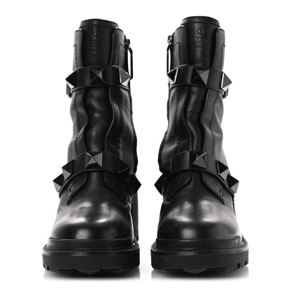 Valentino Garavani Calfskin Tonal Roman Stud Combat Boots 39 Black 3 of 13