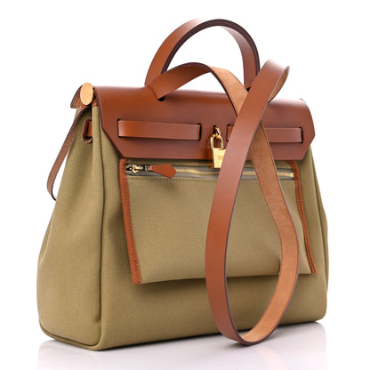 Hermes Military Toile Vache Hunter Herbag Zip Retourne 31 PM Poussiere Fauve 3 of 10