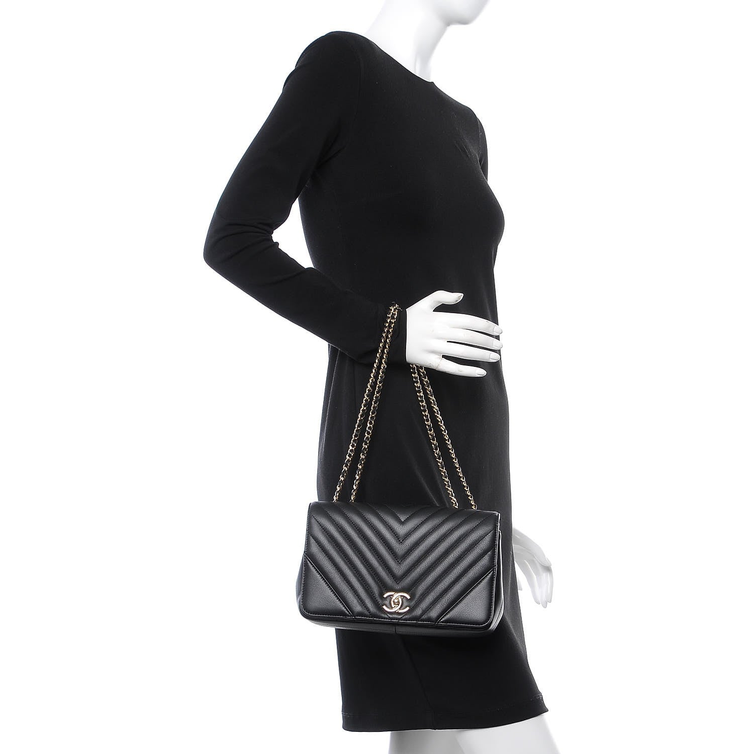 Chanel Calfskin Chevron Quilted Statement Flap Black 3 of 8