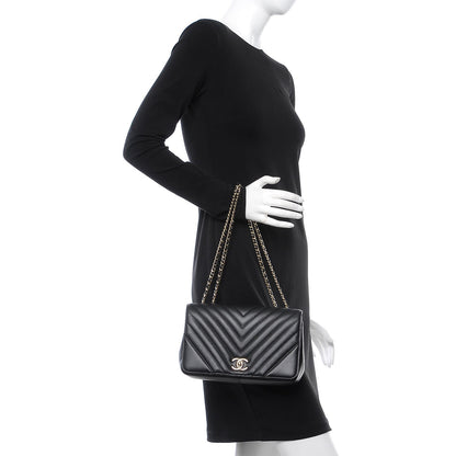 Chanel Calfskin Chevron Quilted Statement Flap Black 3 of 8