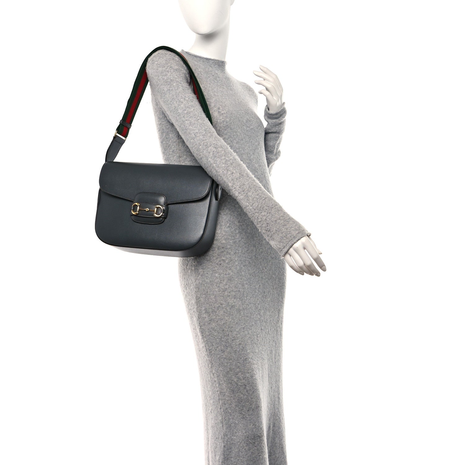 Gucci Azalea Calfskin Web Horsebit 1955 Shoulder Bag Graphite Grey 2 of 10