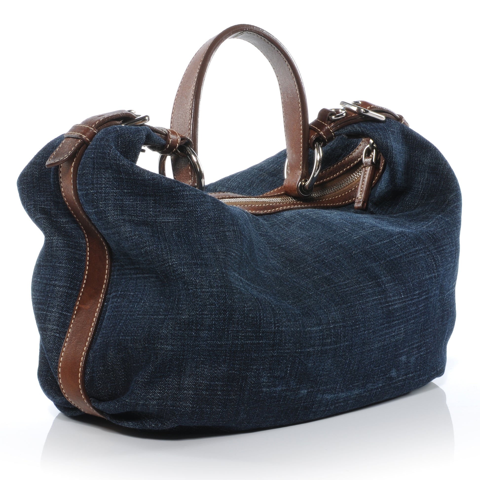 Prada Washed Denim Logo Hobo 3 of 8