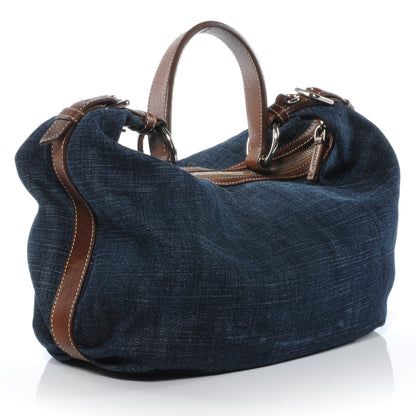 Prada Washed Denim Logo Hobo 3 of 8