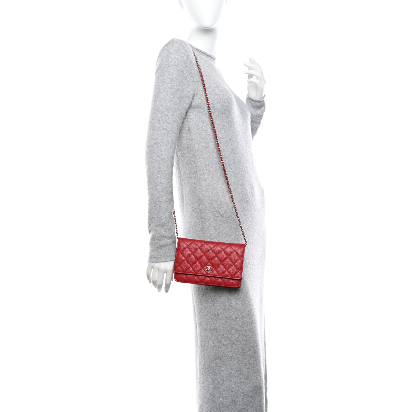 Caviar Quilted Wallet on Chain WOC Red