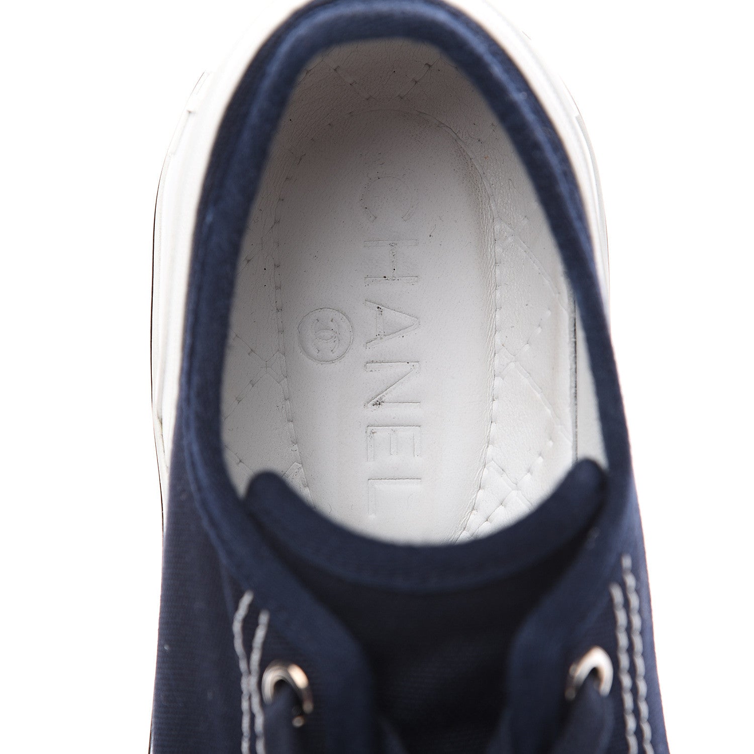 Chanel Canvas Lace Up Cap Toe Sneakers 39 Navy 9 of 14