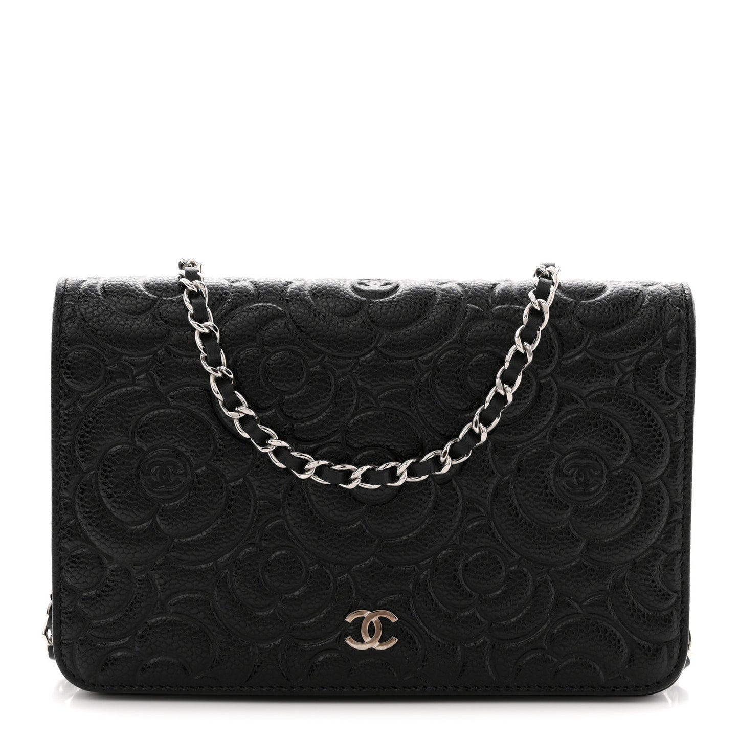 Caviar Camellia Embossed Wallet On Chain WOC Black