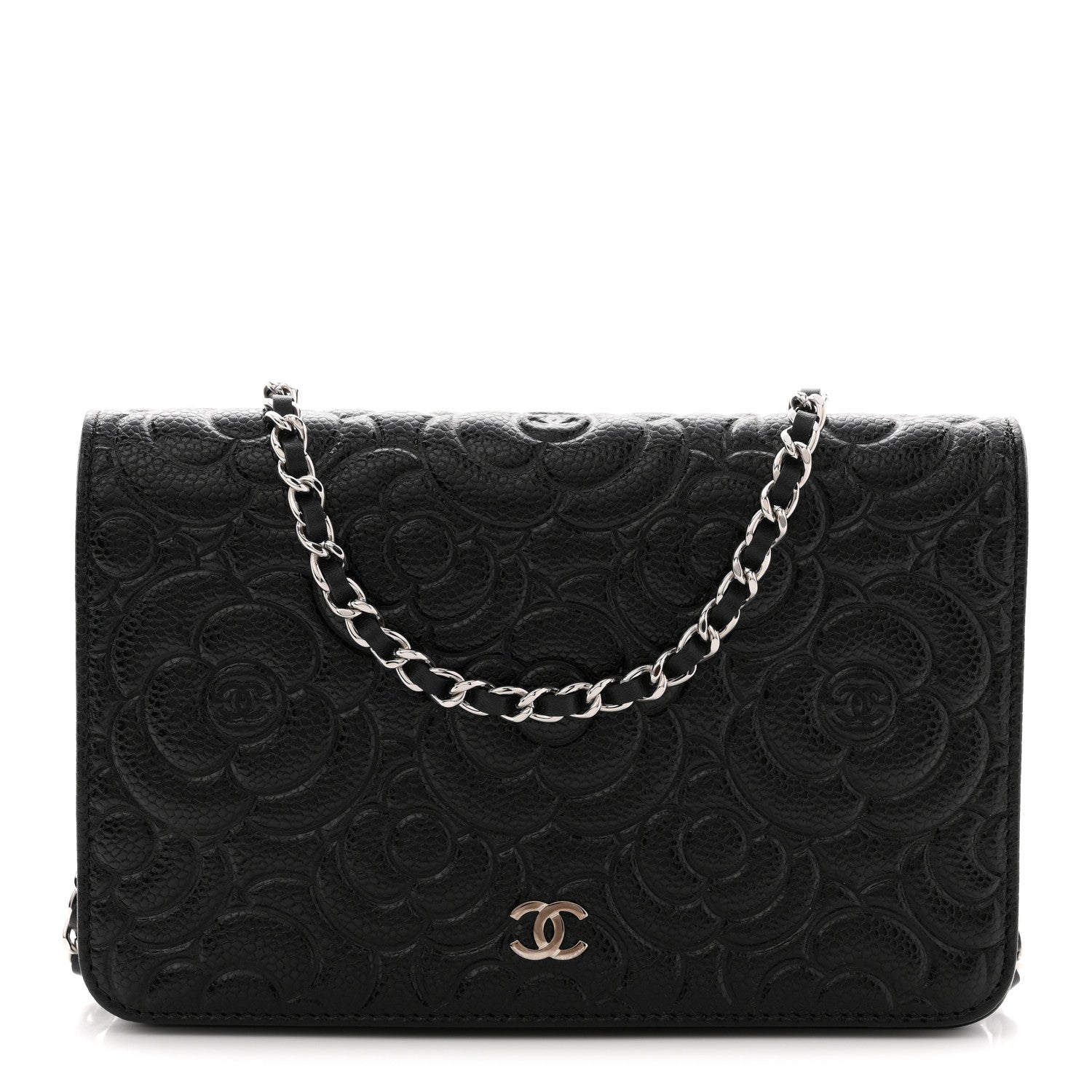 Chanel Caviar Camellia Embossed Wallet On Chain WOC Black 1 of 12