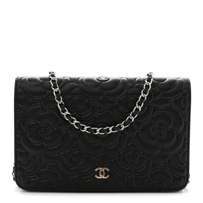 Chanel Caviar Camellia Embossed Wallet On Chain WOC Black 1 of 12