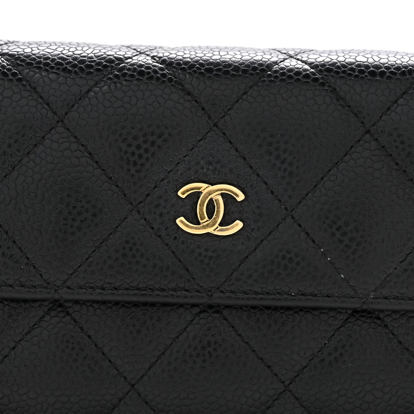 Caviar Quilted Large Gusset Flap Wallet Black