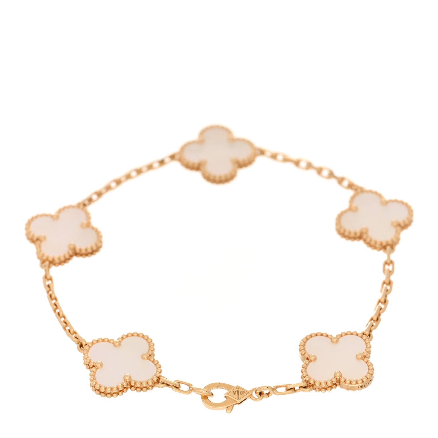 18K Yellow Gold Mother of Pearl 5 Motifs Vintage Alhambra Bracelet