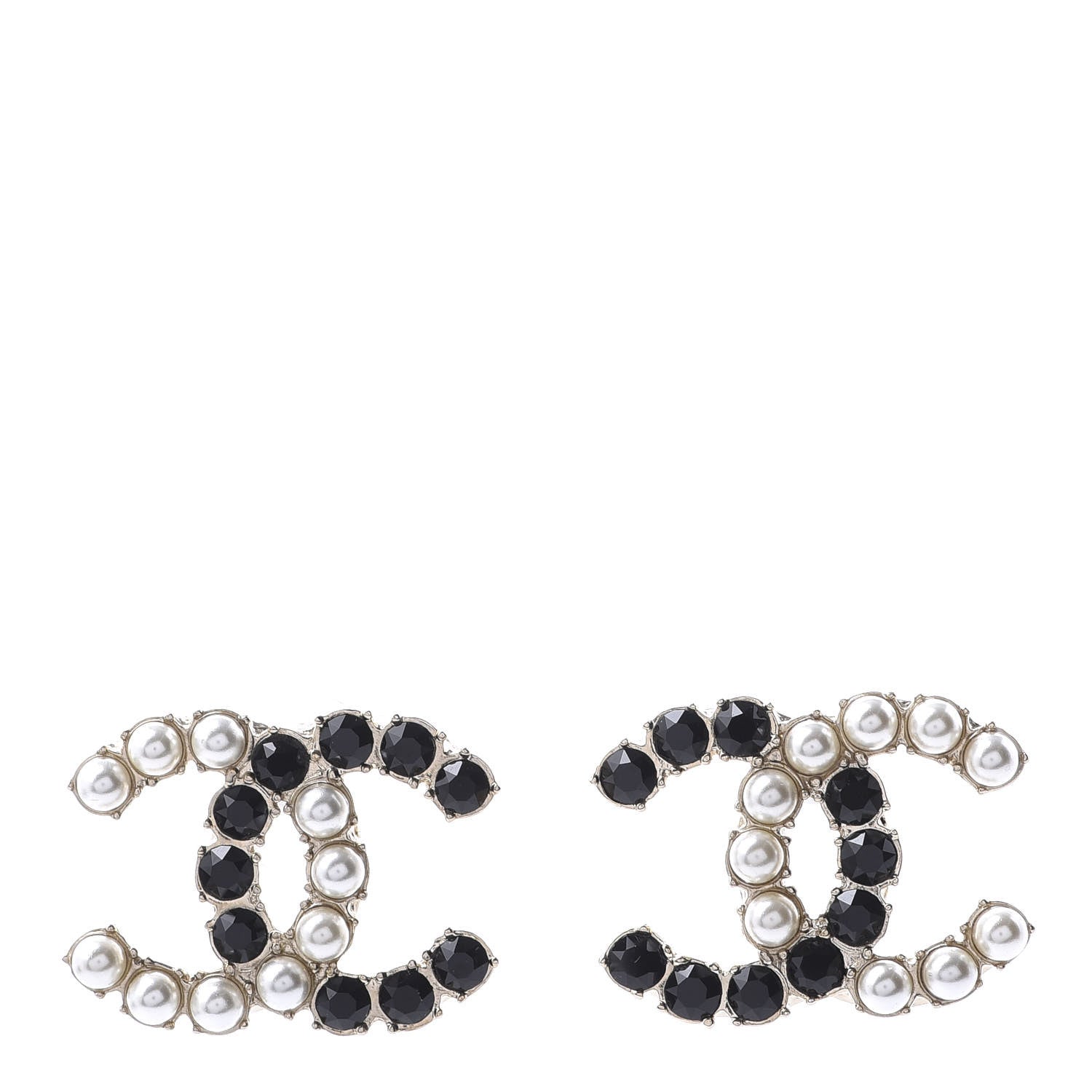 Chanel Resin Pearl CC Dazzling Domino Earrings Gold Black 1 of 6