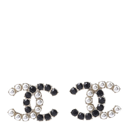 Chanel Resin Pearl CC Dazzling Domino Earrings Gold Black 1 of 6