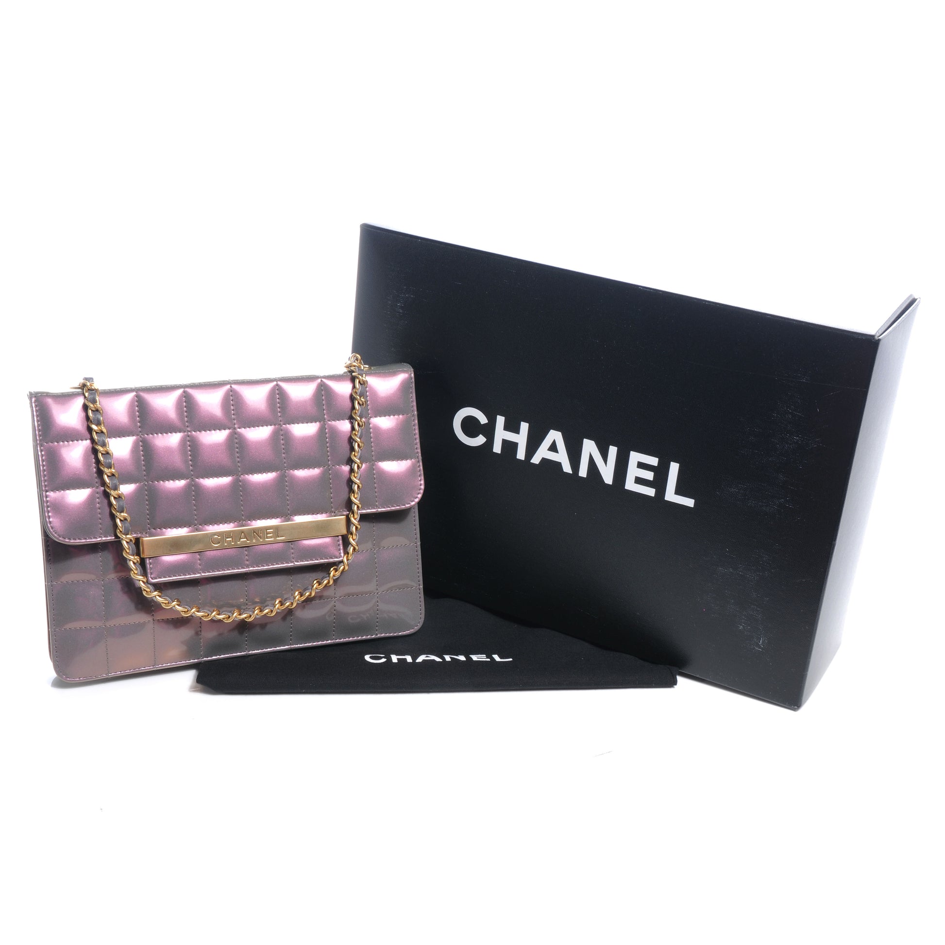 Chanel Patent Leather Chocolate Bar Evening Bag Lilac 5 of 8