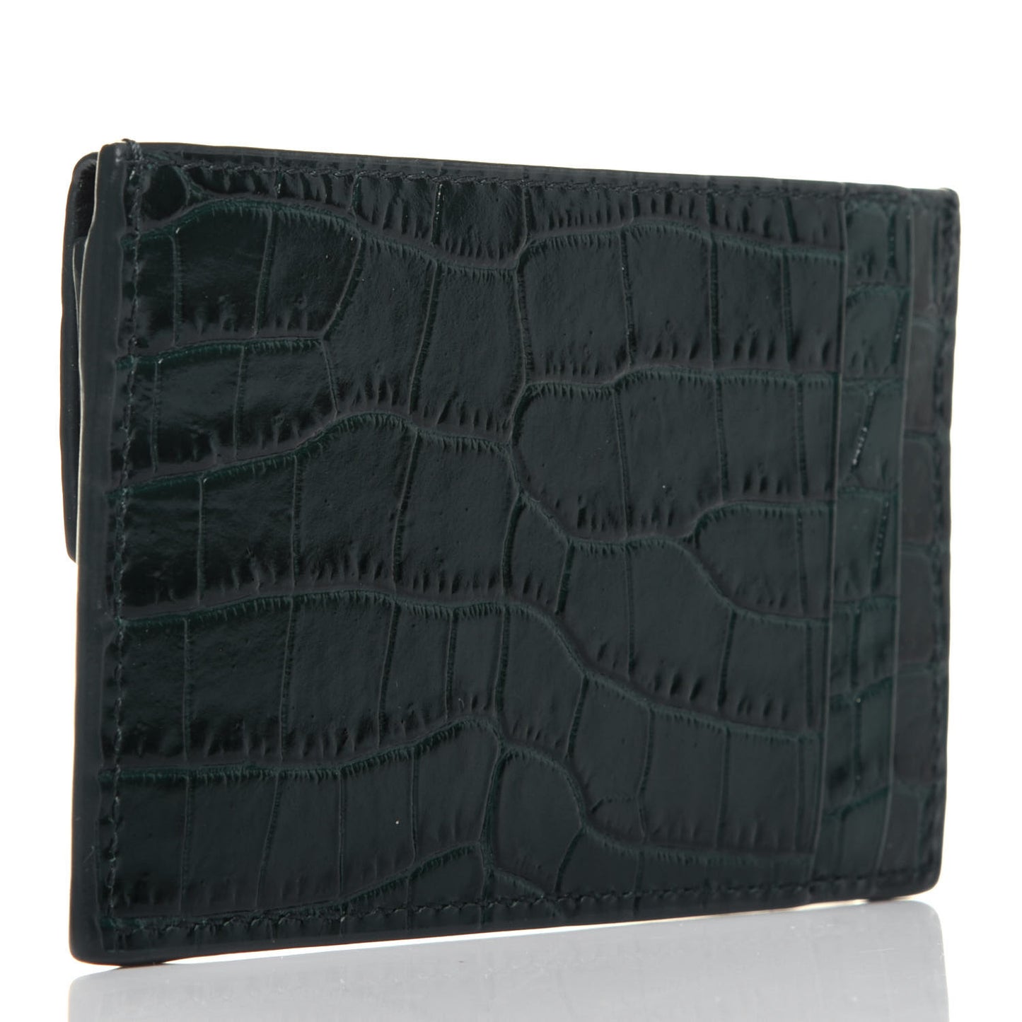 Calfskin Crocodile Embossed Uptown Monogram Card Case Dark Green