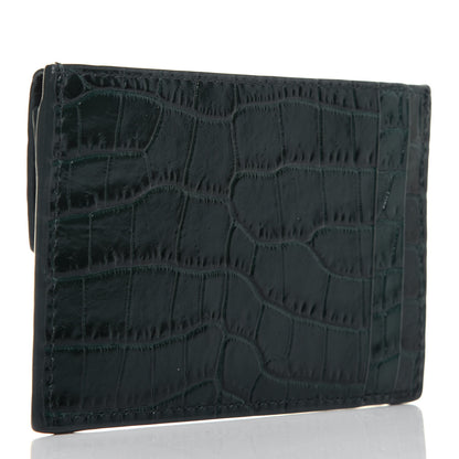 Saint Laurent Calfskin Crocodile Embossed Uptown Monogram Card Case Dark Green 3 of 12