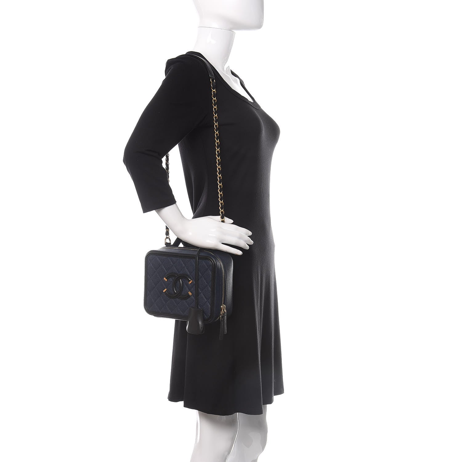 Chanel Caviar Quilted Medium CC Filigree Vanity Case Navy Black 2 of 11