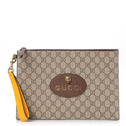 Gucci GG Supreme Monogram Neo Vintage Zip Wristlet Pouch Beige New Acero Crop 1 of 7