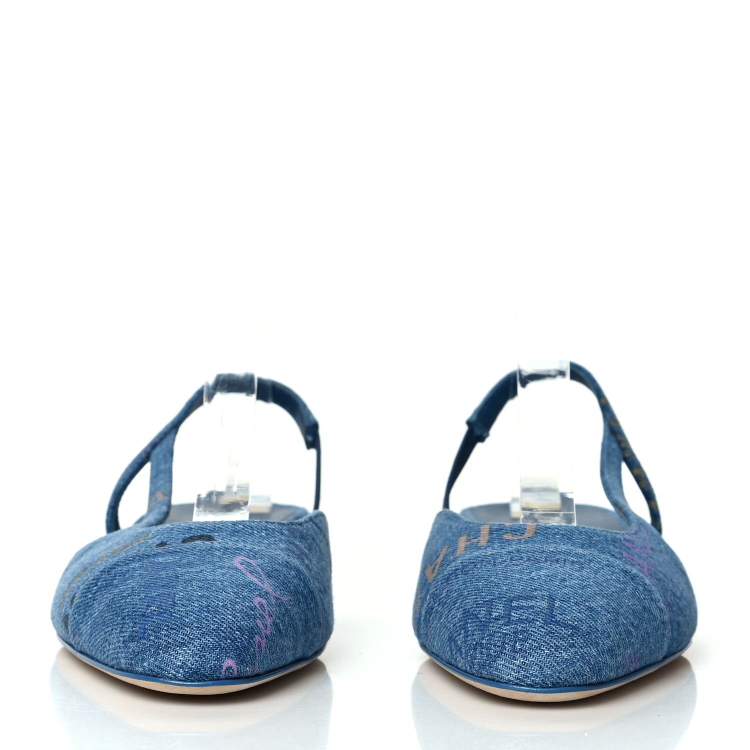Chanel Denim Cap Toe CC Slingback Flats 37.5 Light Blue Multicolor 2 of 8