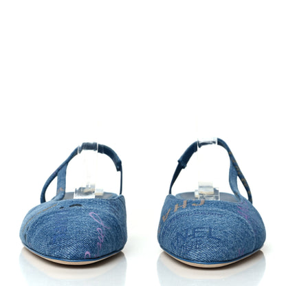 Chanel Denim Cap Toe CC Slingback Flats 37.5 Light Blue Multicolor 2 of 8