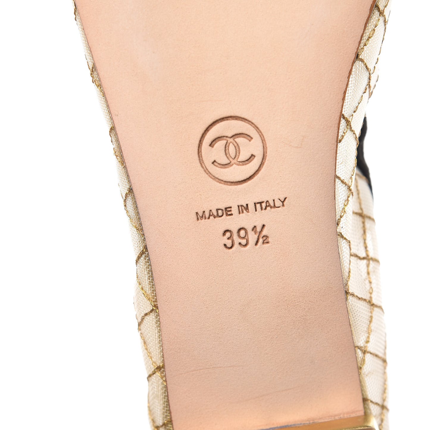Lambskin Mesh Quilted CC Cap Toe Ballerina Flats 39.5 Light Beige Gold White
