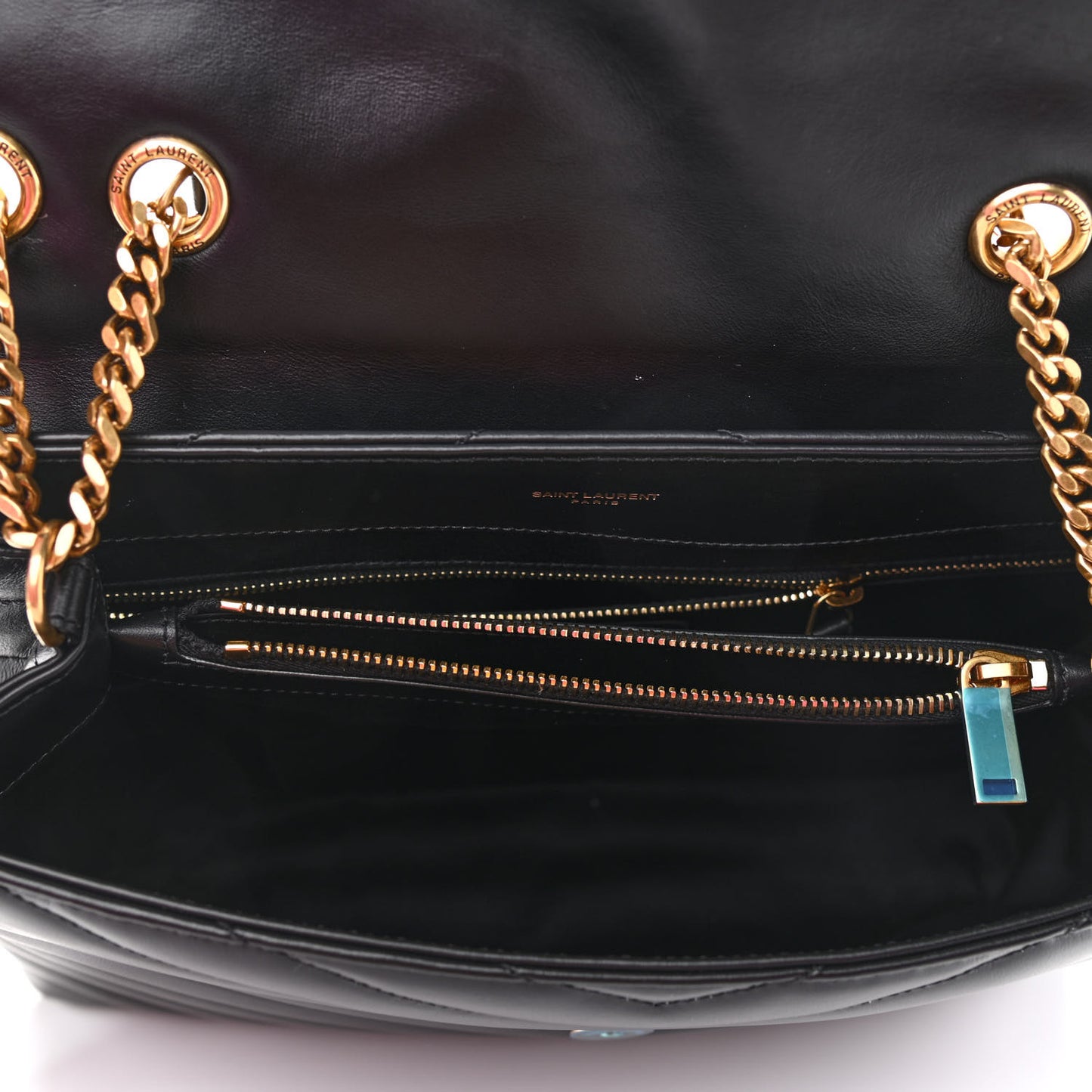 Calfskin Y Quilted Monogram Medium Loulou Chain Satchel Black