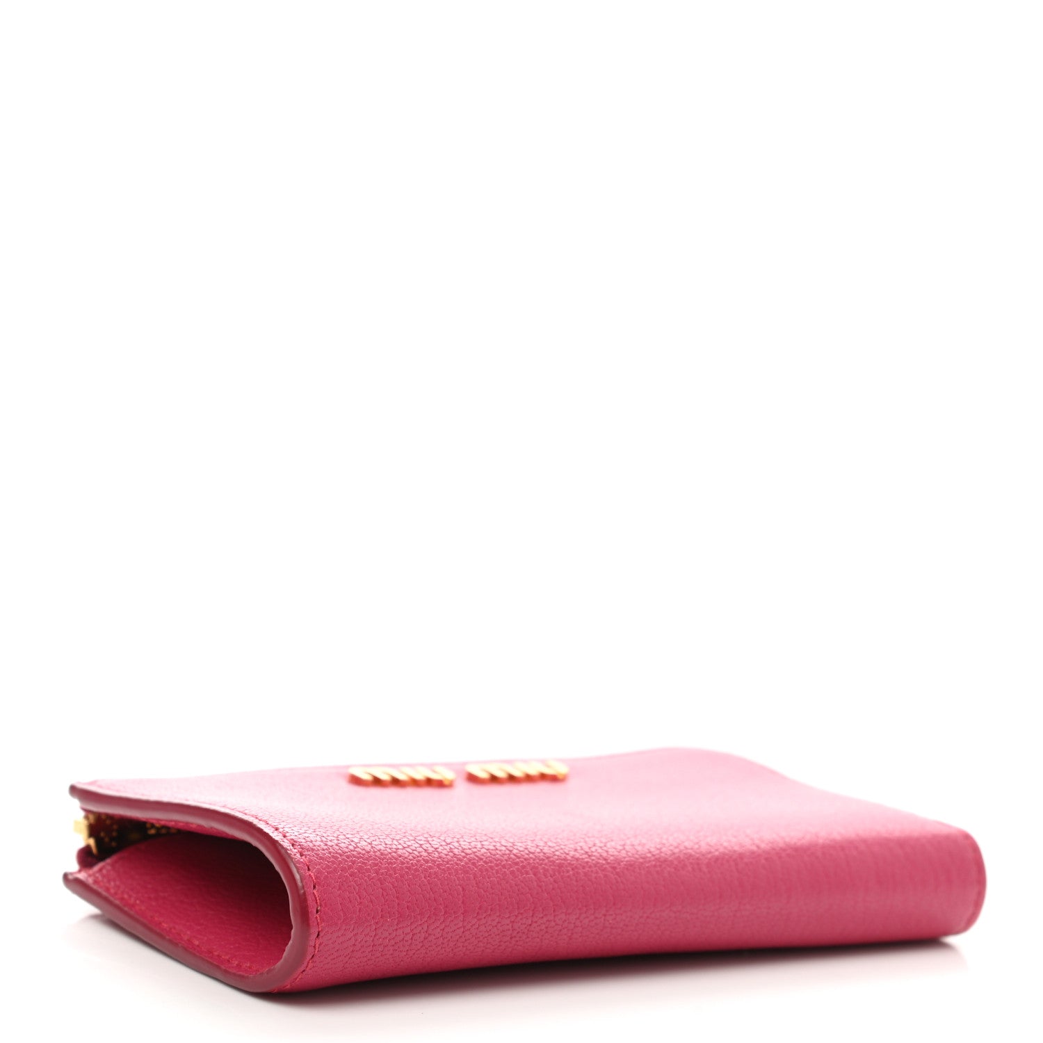 Miu Miu Goatskin Madras Zip Compact Wallet Pink 4 of 9