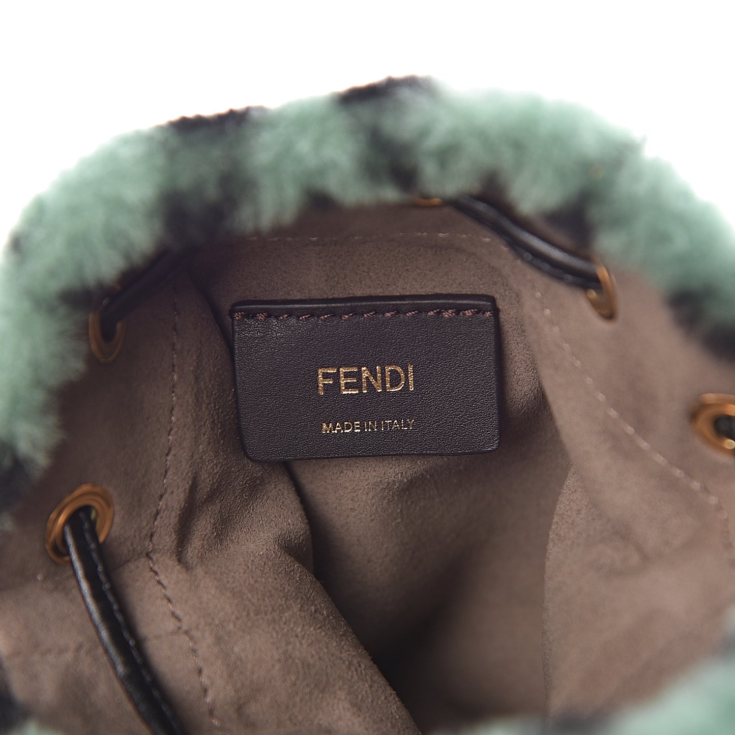 Shearling F is Macro FF 1974 Diagonal Mini Mon Tresor Bucket Bag Green Black