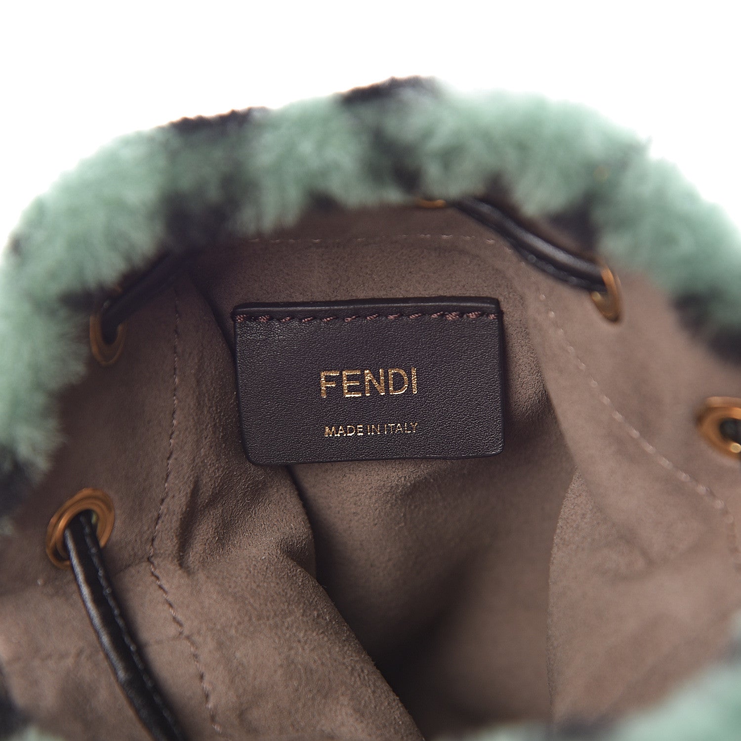 Fendi Shearling F is Macro FF 1974 Diagonal Mini Mon Tresor Bucket Bag Green Black 6 of 11
