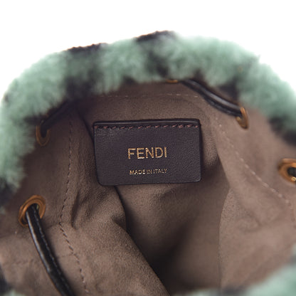 Fendi Shearling F is Macro FF 1974 Diagonal Mini Mon Tresor Bucket Bag Green Black 6 of 11